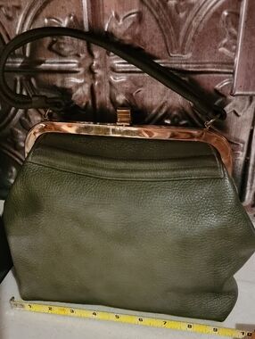 Classic Olive Green Leather Frame-Top Women's Handbag